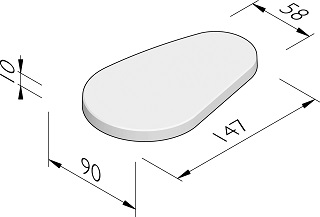 Tekening van Drop stapsteen. Organische vorm van 147 cm lang en 10 cm hoog. 