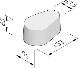 Tekening van Drop stapsteen. Organische vorm van 153 cm lang en 65 cm hoog. 